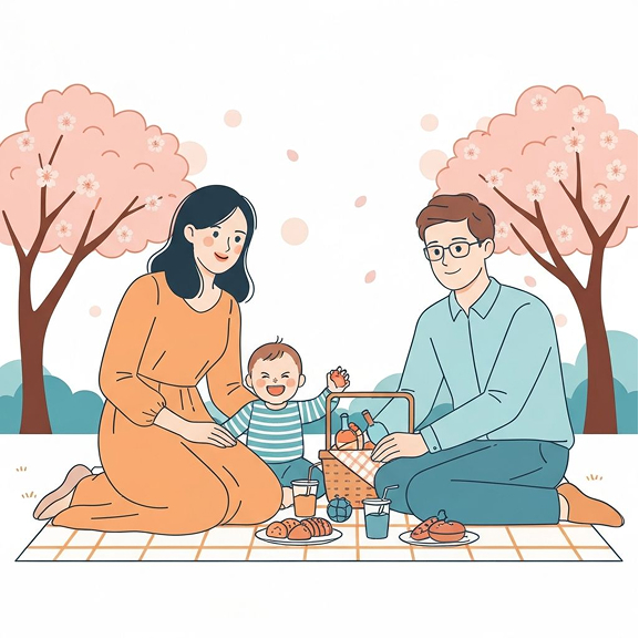 子育てサポーターと家族が楽しく過ごすイラスト